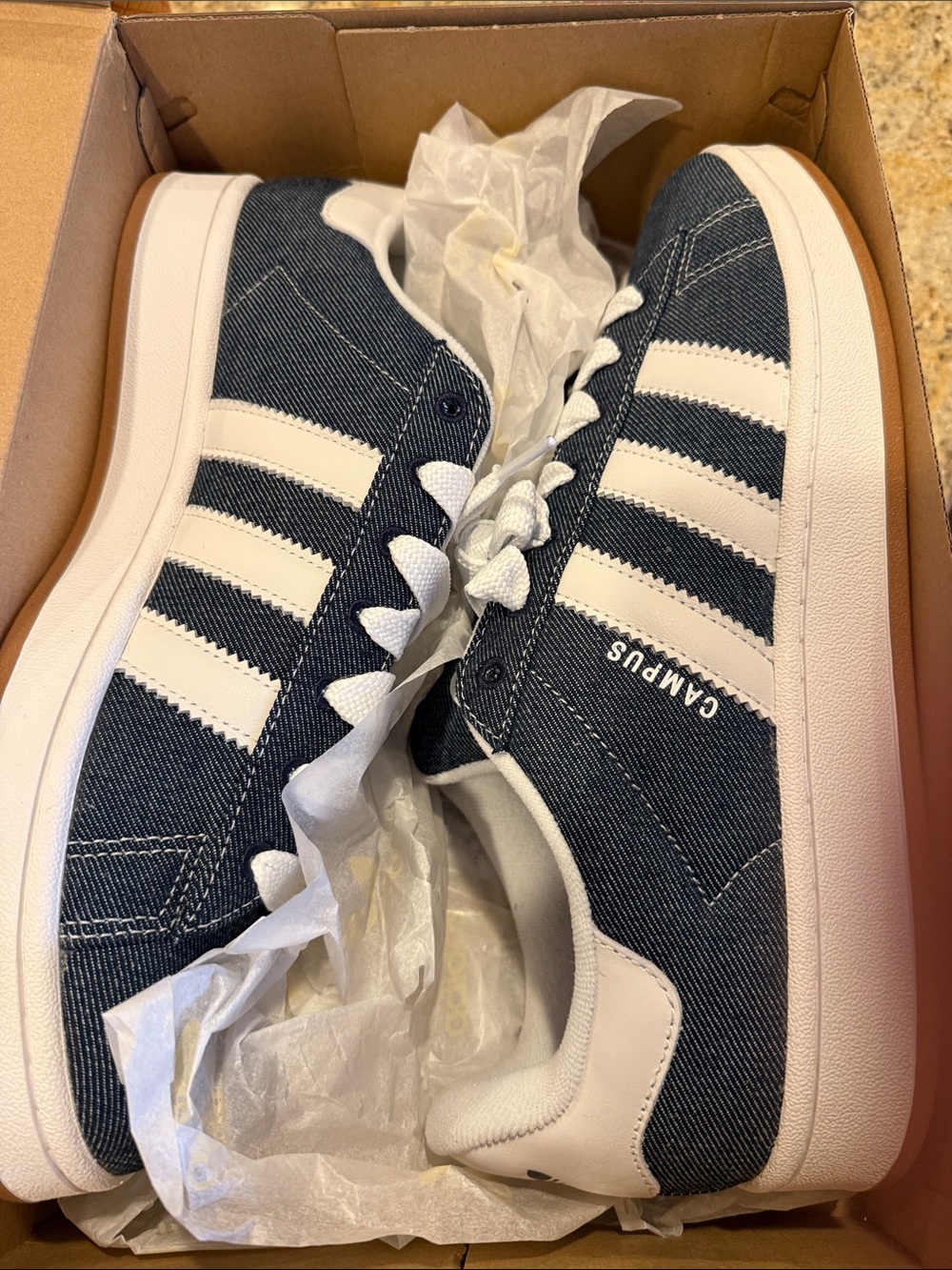 Brand new size 12 Campus Denim Sneakers with White Stripes